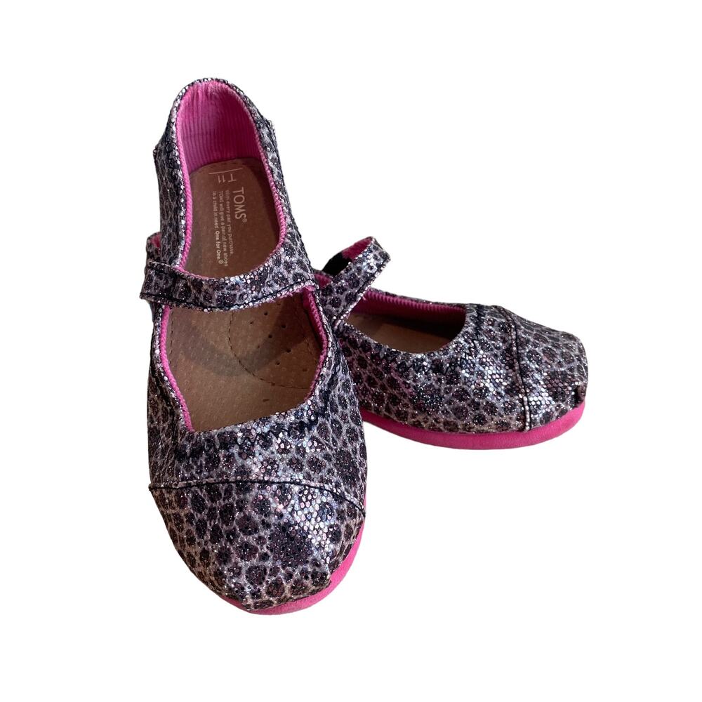 Toms Tiny Mary Jane Shoe Flat Silver Moroccan Print T11